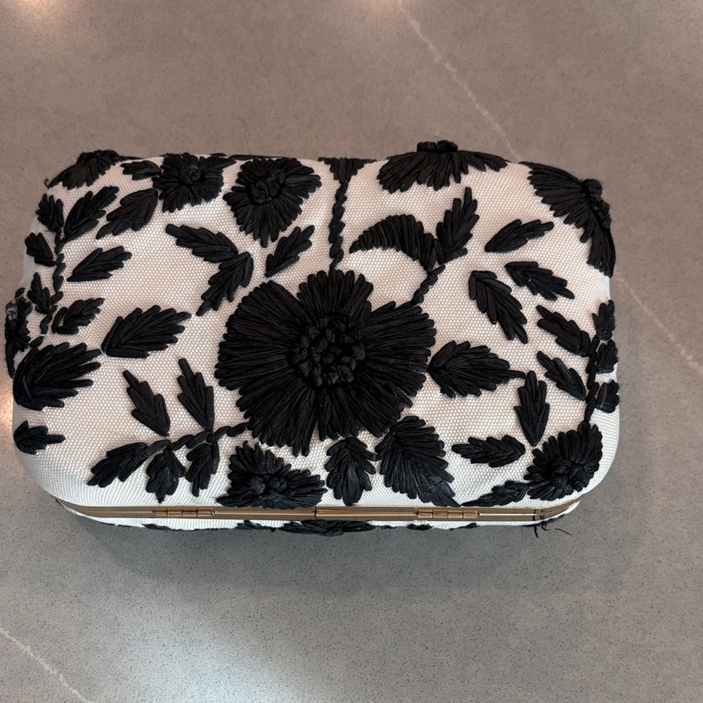 BCBG Elegant Black and White Floral Clutch